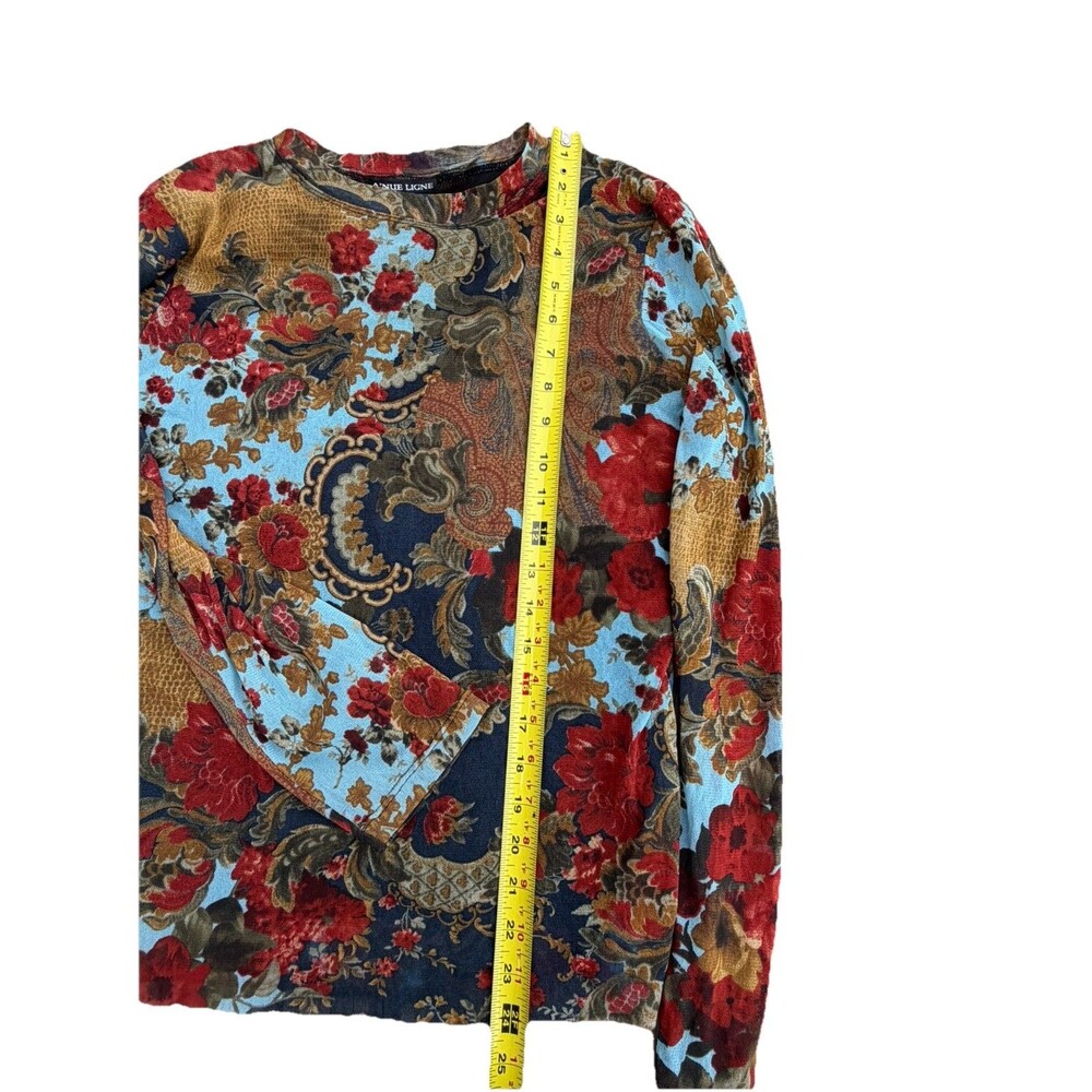 A’Nue Ligne Women Large Paisley Floral Y2K Mesh Long Sleeve Artsy Boho European - Picture 8 of 9